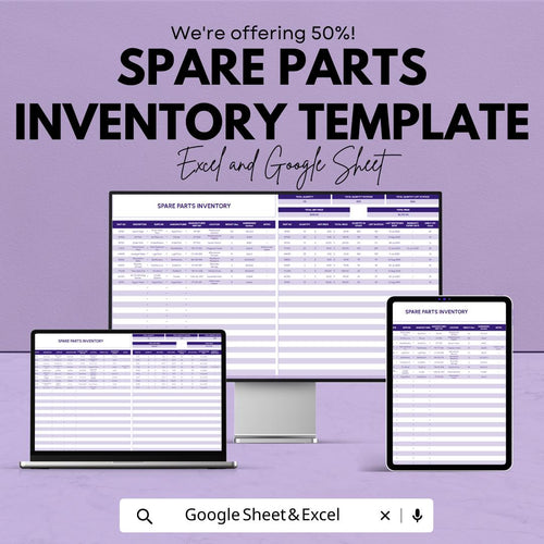 Spare Parts Inventory Template Excel & Google Sheets | Parts Inventory Tracker | Maintenance Stock Spreadsheet | Equipment Parts Log
