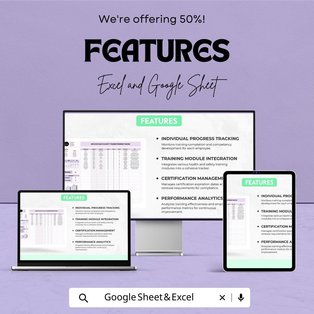 Employee Health & Safety Training Tracker | Training Log | Staff Compliance Spreadsheet | Employee Progress Tracker