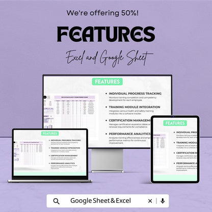 Employee Health & Safety Training Tracker | Training Log | Staff Compliance Spreadsheet | Employee Progress Tracker