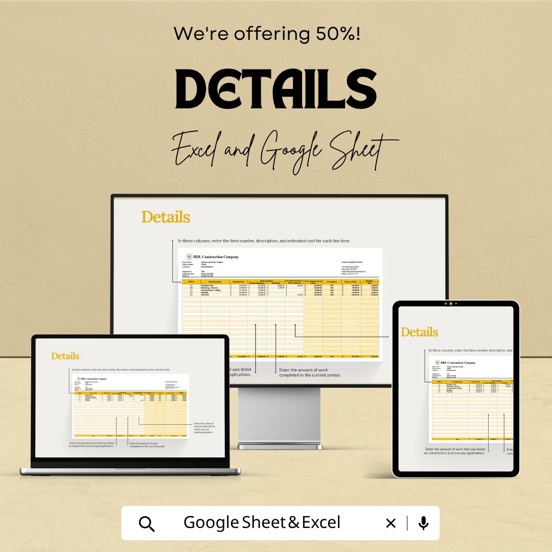 Contracts Schedule of Values Template | Construction SOV Spreadsheet | Contractor Payment Schedule Template