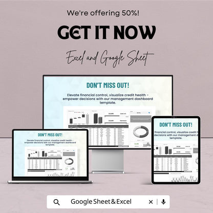 Finance Credit Management Dashboard - Excel & Google Sheets Template for Credit Health Tracking and Financial Control