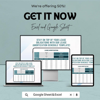 Lease Amortization Schedule Template | Lease Payment Calculator Spreadsheet | Loan Amortization Table | Financial Planning Tool