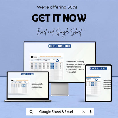 Operations Training Completion Tracker Template | Employee Training Log | HR Training Tracker | Staff Compliance Record