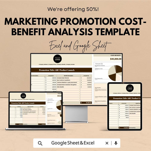 Marketing Promotion Cost-Benefit Analysis Template | Excel & Google Sheets | Promotion ROI Calculator | Marketing Cost Analysis Tool