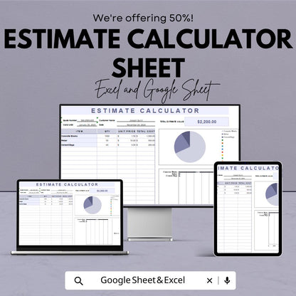 Estimate Calculator Sheet | Google Sheets Template for Accurate Cost Estimation | Budgeting & Financial Planning Tool