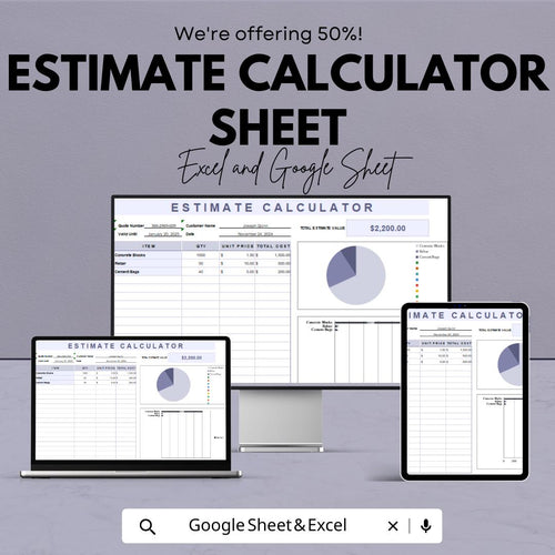 Estimate Calculator Sheet | Google Sheets Template for Accurate Cost Estimation | Budgeting & Financial Planning Tool