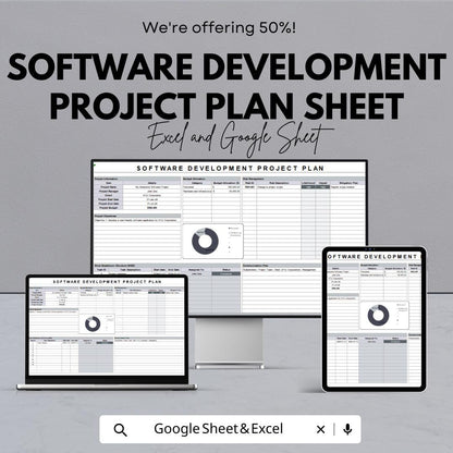 Software Development Project Plan Sheet – Editable Google Sheet and Excel | Gantt Chart Template | Software Task & Budget Tracker