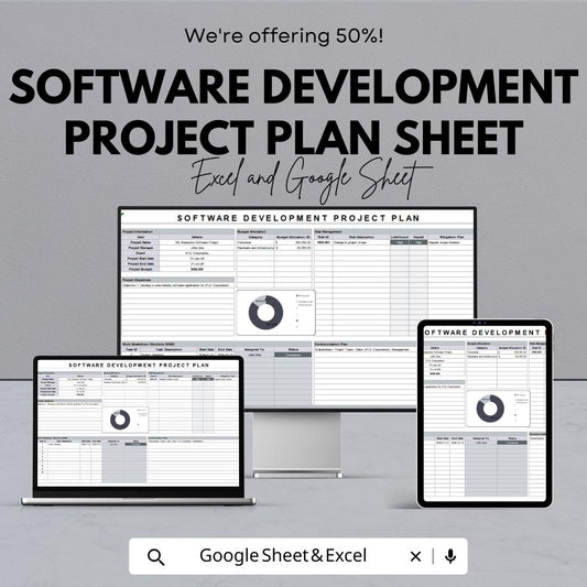 Software Development Project Plan Sheet – Editable Google Sheet and Excel | Gantt Chart Template | Software Task & Budget Tracker
