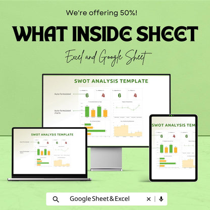 SWOT Analysis Template | Excel & Google Sheets | Business Strategy Planner | SWOT Matrix Dashboard | Strategic Planning Tool