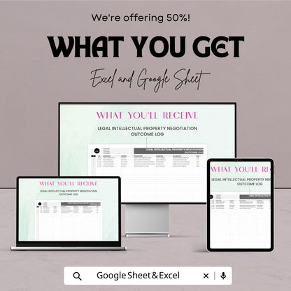 Legal Intellectual Property Negotiation Outcome Log Sheet | Track IP Negotiations and Strategic Insights | Excel & Google Sheet Template
