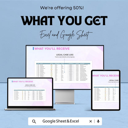 Legal Case Efficiency Analysis Dashboard - Google Sheet for Legal Case Tracking & Performance Metrics - Streamline Legal Operations