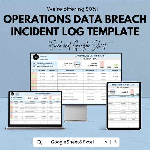 Operations Data Breach Incident Log Template, Security Incident Tracker, Data Breach Register, Compliance Log Spreadsheet