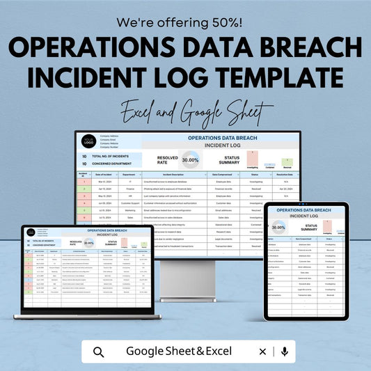 Operations Data Breach Incident Log Template, Security Incident Tracker, Data Breach Register, Compliance Log Spreadsheet