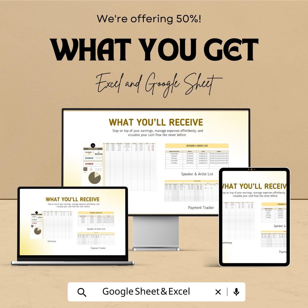 Marketing Speaker & Artist Payment Tracker Template | Income and Expense sheet | Finance Tracker | Event Payment Log | Digital Download