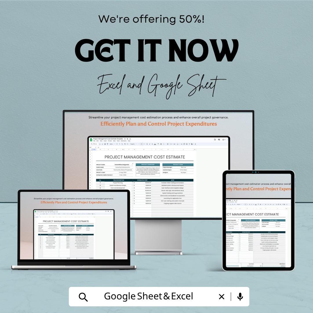 Project Cost Estimate Template | Project Budget Planner Spreadsheet | Cost Estimation Sheet | Excel & Google Sheets | Project Management