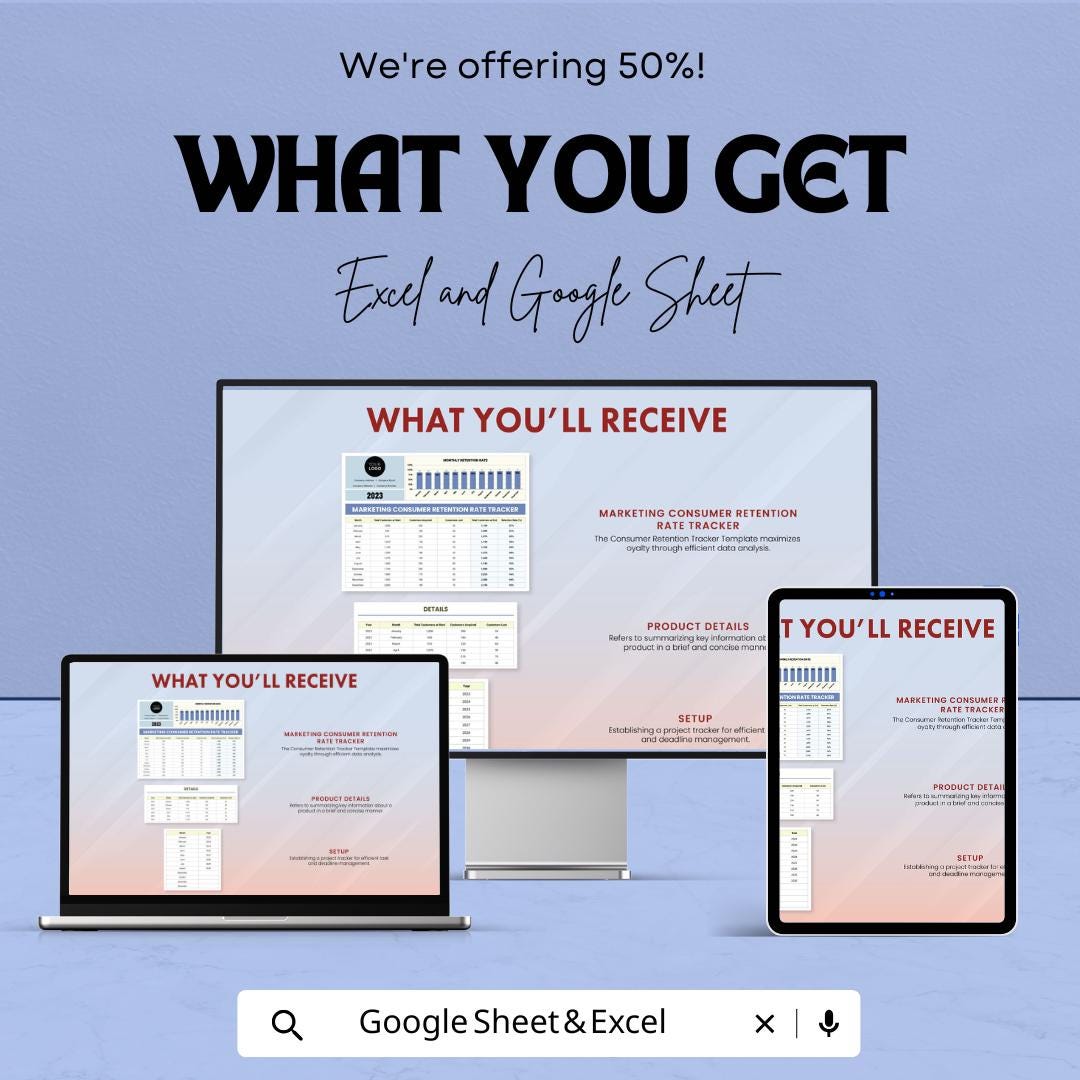 Marketing Consumer Retention Rate Tracker Template |  Customer Loyalty Analytics Spreadsheet
