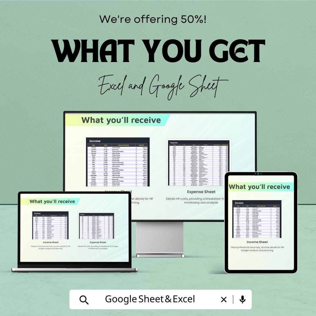 HR Budget Tracking Dashboard Sheet | Excel and Google Sheets | Monthly HR Budgeting Tool | Expense & Income Tracker | Employee Budget