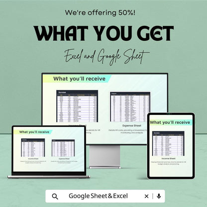 HR Budget Tracking Dashboard Sheet | Excel and Google Sheets | Monthly HR Budgeting Tool | Expense & Income Tracker | Employee Budget
