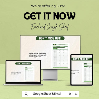 Daily Budget Planner Template | Budget Tracker | Daily Expense Tracker | Personal Finance Spreadsheet | Money Management Tool