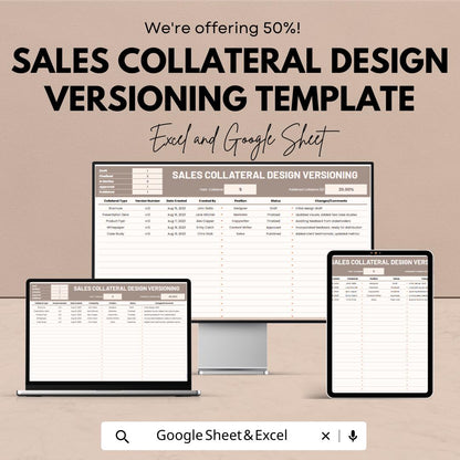 Sales Collateral Design Versioning Template | Excel & Google Sheets | Marketing Version Control Tracker | Creative Asset Management