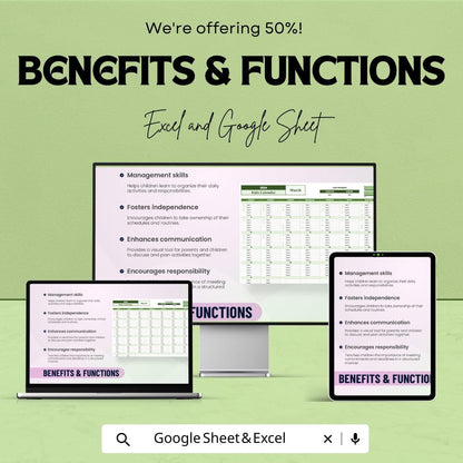 Kids Calendar Template | 2025 Calendar Sheet for Kids | Excel & Google Sheets | Customizable Kids Planner | Activity Tracker