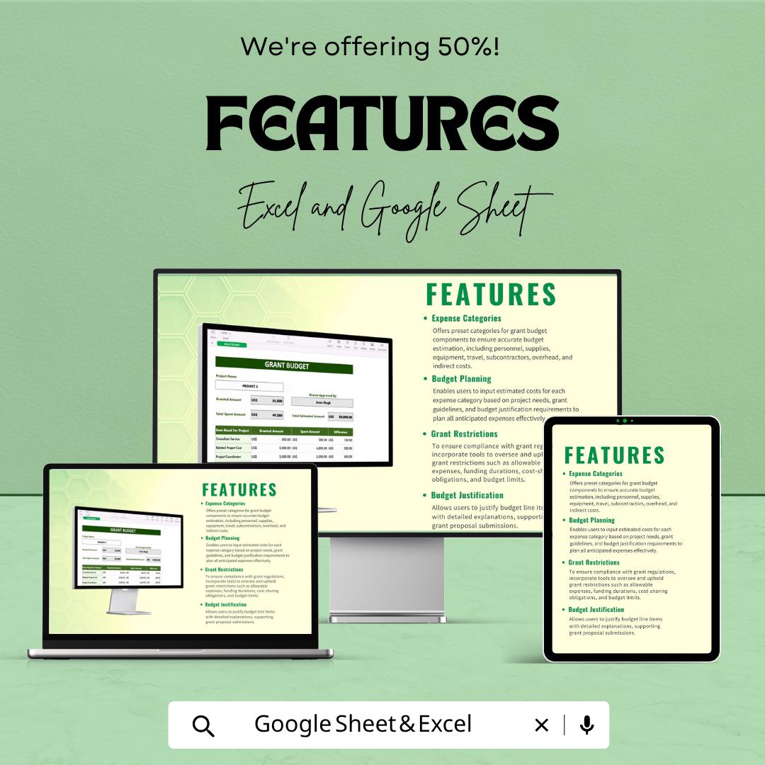 Grant Budget Template | Grant Proposal Budget Spreadsheet | Nonprofit Budget Planner | Funding Expense Tracker