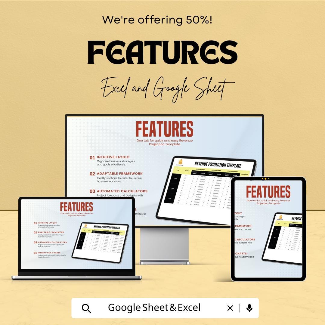 Revenue Projection Template | Excel & Google Sheets | Sales Forecasting Spreadsheet | Revenue Planning Tool | Financial Projection Template