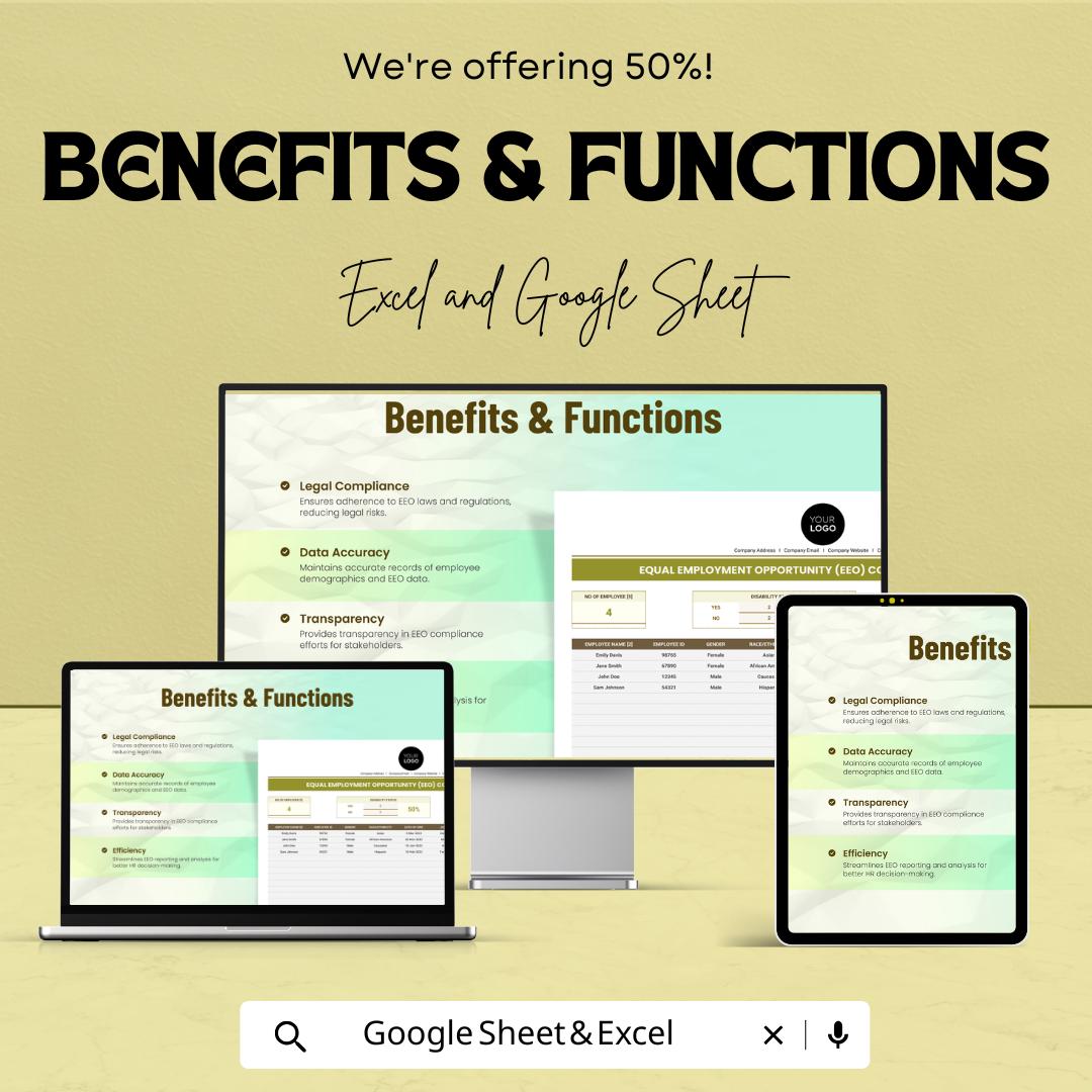 Equal Employment Opportunity EEO Compliance Tracker Hr Template | EEO Monitoring Spreadsheet | HR Compliance Dashboard | Excel Google Sheets