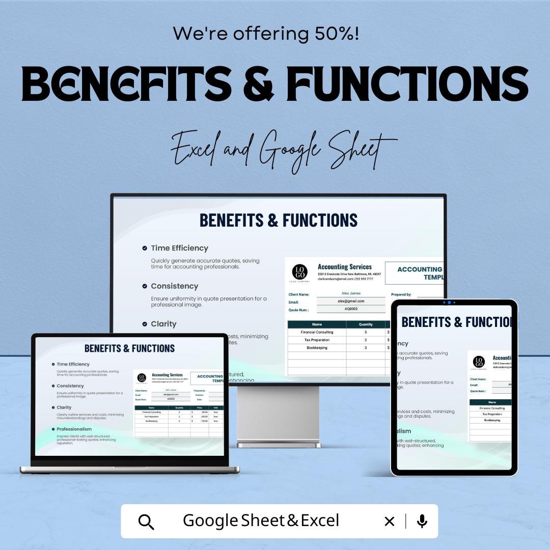Accounting Quotation Template | Google Sheets & Excel | Business Estimate Form | Client Pricing Sheet | Editable Service Quote