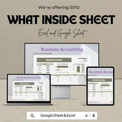 Business Accounting Spreadsheet - Excel & Google Sheet - Track Income, Expenses, and Profit - 50% Off