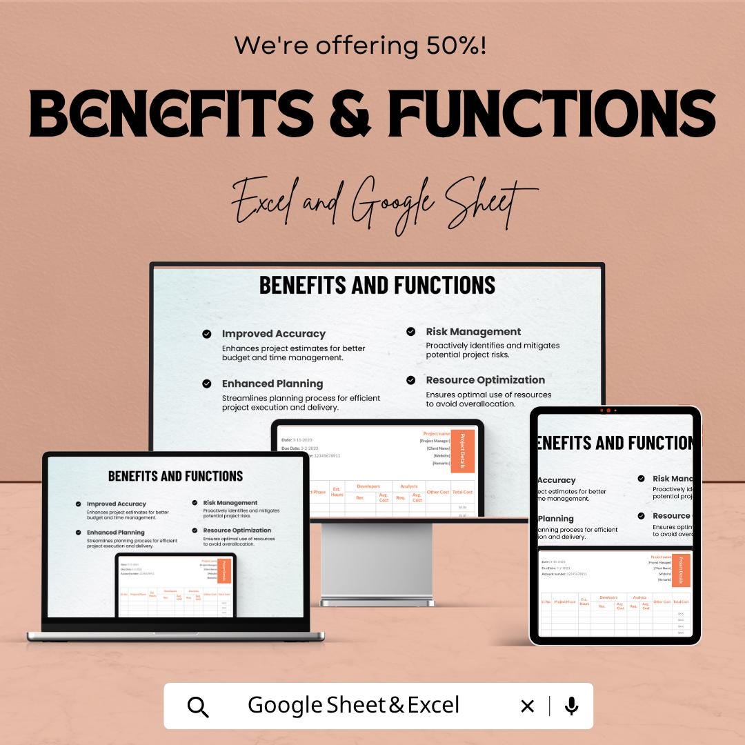 Sample Project Estimate Template | Project Cost Estimator Spreadsheet | Budget Planning Tracker | Excel & Google Sheets | Professional
