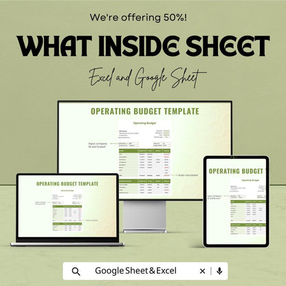Operating Budget Template | Business Operating Budget Spreadsheet | Excel and Google Sheets Budget Planner | Expense & Income Tracker