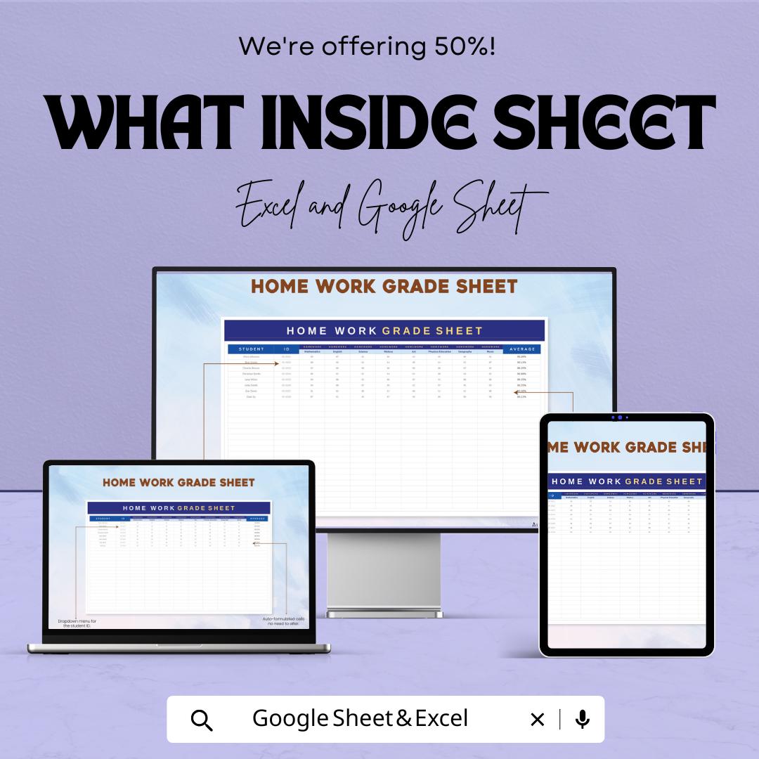 Homework Grade Sheet Template | Student Assignment Tracker | Printable & Digital Gradebook | Teacher Classroom Spreadsheet