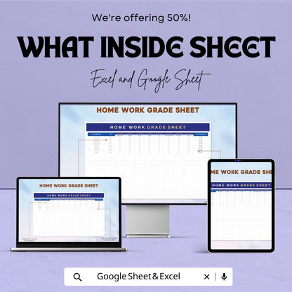 Homework Grade Sheet Template | Student Assignment Tracker | Printable & Digital Gradebook | Teacher Classroom Spreadsheet