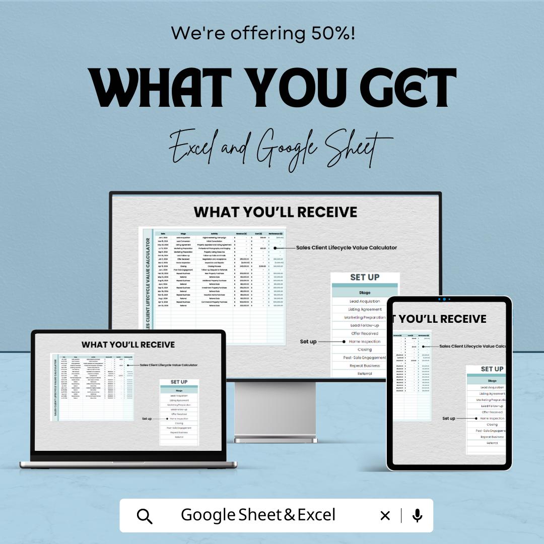 Sales Client Lifecycle Value Calculator Template | Excel & Google Sheets | Customer Lifetime Value Spreadsheet | CLV Tracker