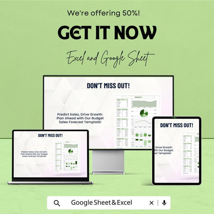 Budget Sales Forecast Template | Excel & Google Sheets | Sales Projection Spreadsheet | Business Forecast Planner