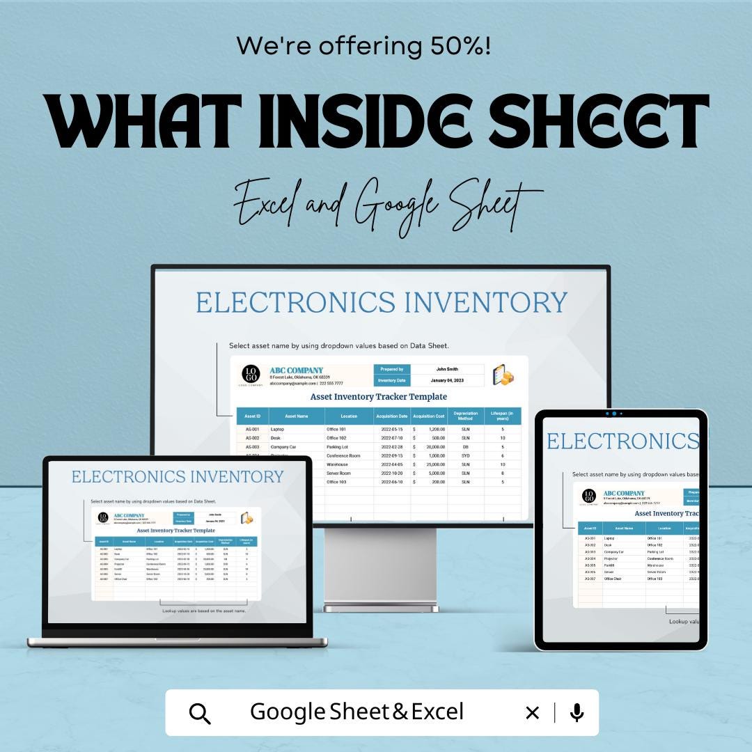 Asset Inventory Tracker Template |  | Fixed Asset Register | Equipment & Electronics Inventory | Depreciation Tracker Spreadsheet