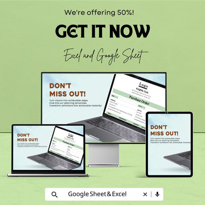 Advance Purchase Order Sheet | Editable Excel & Google Sheets Template | Purchase Form | Order Tracking Log | Printable PO Format