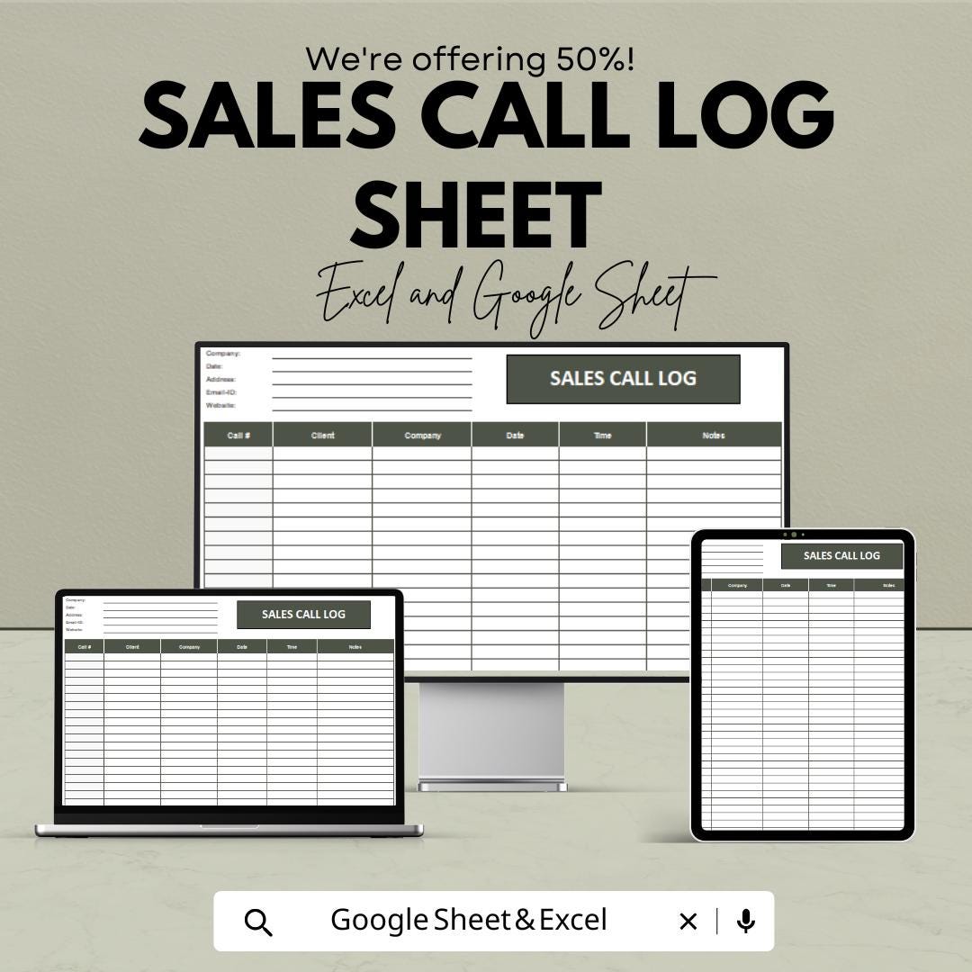 Sales Call Log Sheet Template | Excel & Google Sheets | CRM Tracker | Client Follow-Up Log | Editable Business Call Log