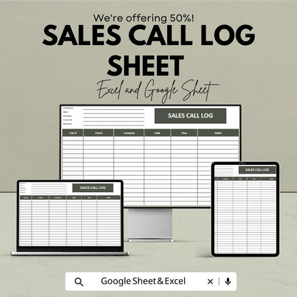 Sales Call Log Sheet Template | Excel & Google Sheets | CRM Tracker | Client Follow-Up Log | Editable Business Call Log