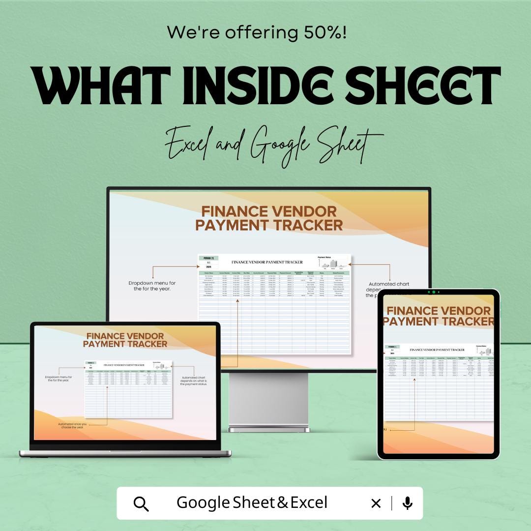 Finance Vendor Payment Tracker Template | Vendor Payment Log | Invoice Tracker Spreadsheet | Business Finance Template