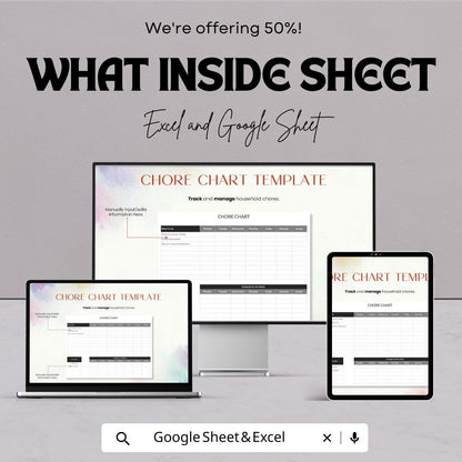Chore Chart Template | Excel and Google Sheets | Weekly Household Planner | Family Task Organizer | Editable Chore Schedule