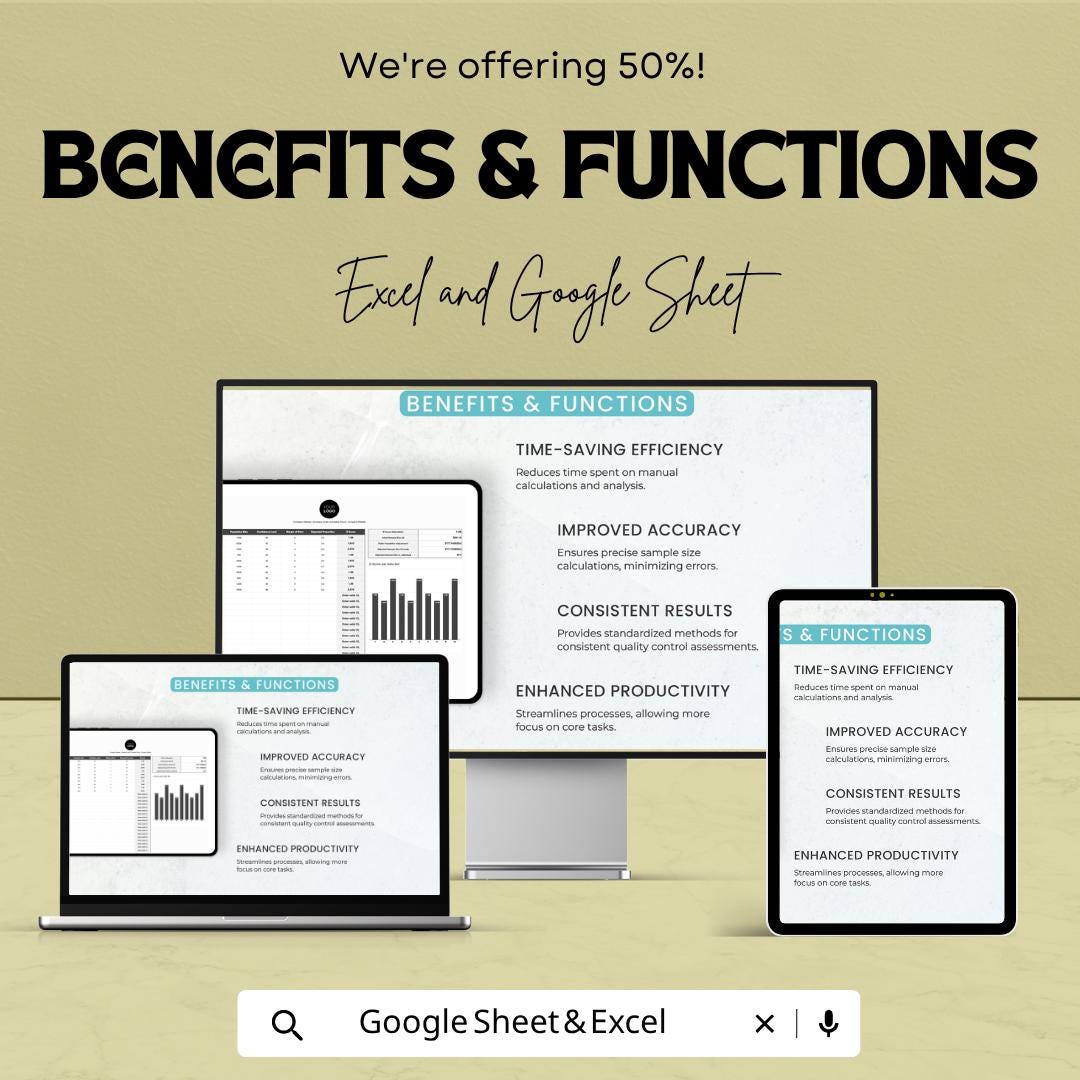 Sample Size Calculator Template | Quality Control Spreadsheet | QC Sampling Plan Template | Statistical Sampling Tool
