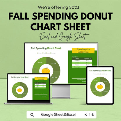 Fall Spending Donut Chart Sheet for Excel & Google Sheets - 50% Off - Seasonal Budget Tracker