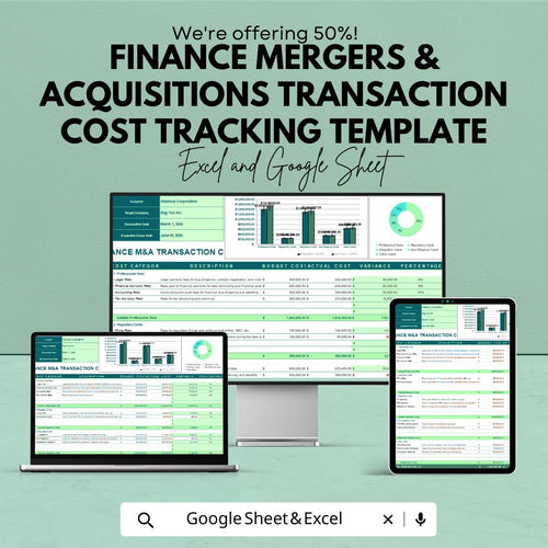 Finance M&A Transaction Cost Tracking Template | Merger Cost Tracker | Budget vs Actual Analysis | M and A Finance Template