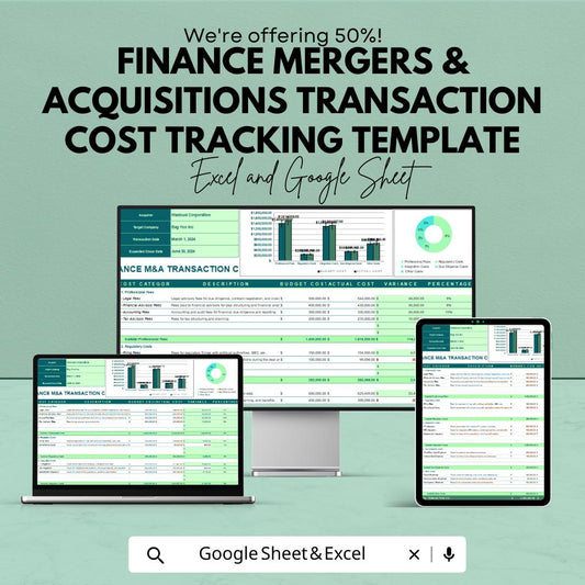 Finance M&A Transaction Cost Tracking Template | Merger Cost Tracker | Budget vs Actual Analysis | M and A Finance Template