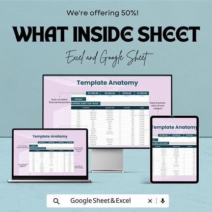 Expense Sheet for Taxes Template | Income & Expense Tracker | Tax Deduction Spreadsheet for Excel and Google Sheets