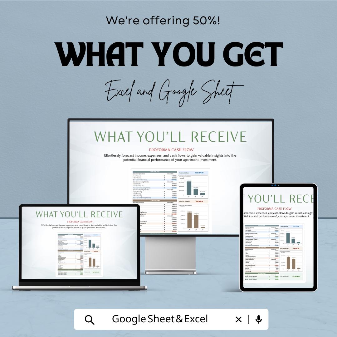 Proforma Cash Flow Template | Cash Flow Forecast | Financial Model | Apartment Proforma | Investment Analysis | Cash Inflow Outflow Tracker