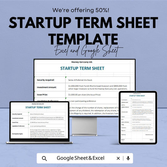 Startup Term Sheet Template | Investment Agreement Template | Venture Capital Term Sheet | Startup Funding Planner | Business Finance