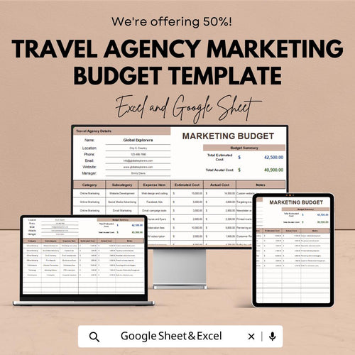 Travel Agency Marketing Budget Template | Travel Business Budget Planner | Marketing Expense Tracker | Editable Template
